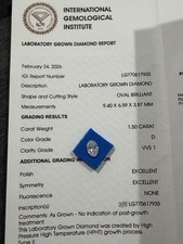 IGI Certified 1.5ct Oval Color D VVS1 Clarity Lab Grown Diamond picture