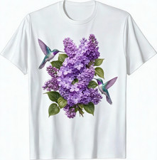 Hummingbird Lilac Floral Purple Flowers Botanical Garden T-Shirt picture