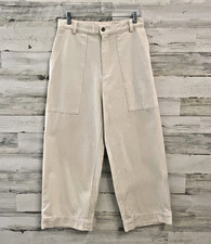 Toit Volant Utility Pants Womens Cream Cotton Wide Leg Patch Pocket USA M Crop picture
