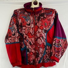 Vintage Bold Spirit Tracksuit Set Red Purple Batik Floral Print Windbreaker XL picture