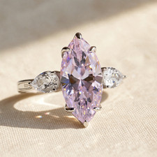 7ct Light Pink Marquise Treated Diamond-Like Stone Pave Ring S925 Silver picture