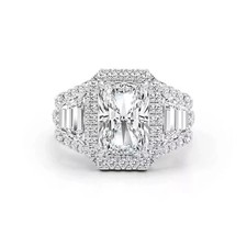IGI 4 CT Radiant F/VS1 Lab Grown Diamond Women Wedding Gift Ring 14K White Gold picture