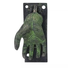 Antique Look Brass Hand Shape Patina Door Knocker Door Bell Home Decor picture