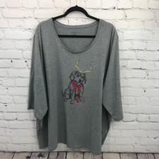 Catherines Top Womens 4X Gray Christmas Reindeer Dog Gifts Short Sleeve Blouse picture