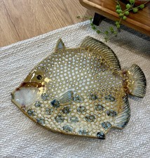 Vintage Studio Pottery Fish Plate Honeycomb Glaze Ceramic Serving Platter MCM picture