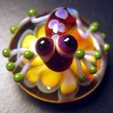 Boomwire Glass Flower Frog mini paperweight lampwork figurine handmade sculpture picture