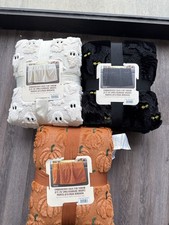 NWT Costco Halloween Faux Fur Throw Blanket Orange Pumpkin White Ghost Black Cat picture