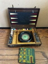 Vintage 1940s E.S. Lowe Multi-Game Case Roulette Chess Backgammon Missing Pieces picture