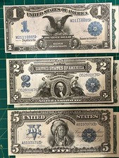 Reproduction Copies 1899 Silver Cert $1 $2 Porthole $5 Indian Chief Read Below picture