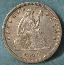1844 Seated Liberty Silver Quarter AU Old US Coin #512 picture