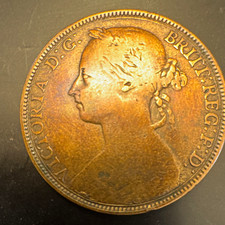 1892 Great Britain England Penny Victoria Bun Head Bronze Coin KM#749 BN picture