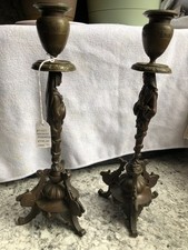 Pair of antique figural bronze/bronzed-metal candle wall sconces (or candelabra  picture