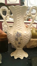  White Ceramic Floral Handled Vase, McNees 265. picture