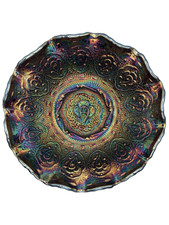 Vintage Fenton Persian Medallion Amethyst Carnival Glass Ruffled Bowl picture