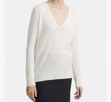 NWT Theory Adrianna 100% Cashmere V Neck Long Sleeve Sweater Womens Medium Ivory picture