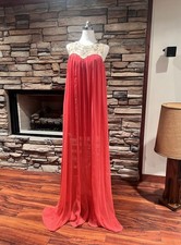 Jovani Coral/ Nude Party Beaded Rhinestones Gown Size 0 picture