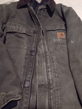 Vintage Heavy Faded Carhartt Duck Canvas work Jacket Brown Collar picture