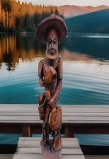 VTG Hand Carved Wooden Folk Art Caribbean Man Very Detailed Sculpture 2-ft. 7-in picture