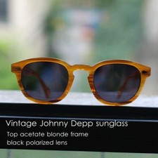 Vintage  Johnny Depp Black polarized sunglasses retro mens black lenses LARGE picture
