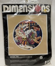 Vintage DIMENSIONS NEEDLEPOINT CAROUSEL TRIO KIT #2391 Horses NEW picture