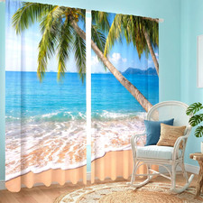 Tropical Beach Palm Tree Window Curtains 2 Panel Set 52 x 84 Inch Polyester picture