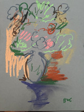 Flowers Cubism Still Life Pastel Painting On Paper 9”x12” Original Signed Art picture