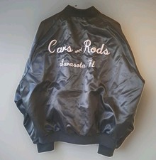 Vintage 1970s Aristo Jac CARS & RODS Shop Sara. FL Satin Jacket EMB 