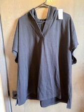 Lane Bryant LIVI Hoodie Top Women 26/28 Black White Stripe Short Sleeve Tunic 3x picture