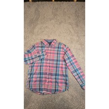 Crown & Ivy Mens Pink Blue Plaid Button Down Shirt Long Sleeve Crown Logo picture