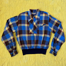 Vintage 1950s Pilgrim Sportswear Plaid  Rayon Quarter Zip Gaucho Shirt  SZ M picture
