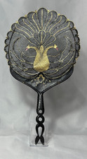 Vtg Indonesian Pig Skin Fan Pierced & Painted Garuda Bird Design picture