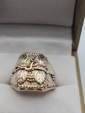 Vintage Landstrom's Men's Black Hills Gold Ring 10K Leaf & Grape Size 9.5 8.3 Gr picture