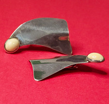 Vintage Signed LOUIS BOOTH Sterling Silver Modernist Wing Stmt Clip Earrings set picture