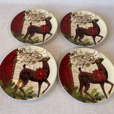 Certified International Lori Seibert Christmas Reindeer 9” Salad Plates Set of 4 picture