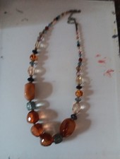 Vintage Lucite Amber Beads Faux Stone Sparkle Necklace picture