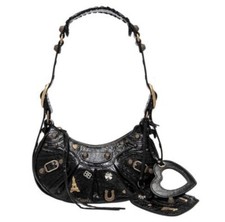 BALENCIAGA Agneau Arena Le Cagole Embellished Shoulder Bag XS Black with Charms. picture
