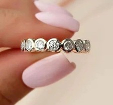 3.00Ct Round Cut Natural Diamond Solid 14K White Gold full Eternity Band Ring picture
