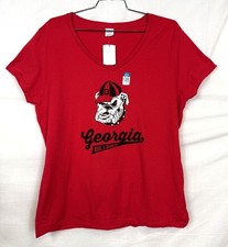 GEOGIA BULLDOGS NCAA WOMENS BULLDOG LOGO RED V-NECK T-SHIRT S-XL  picture