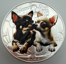 Chihuahua Love - American Silver Eagle 1oz .999 Silver Dollar Coin Limited Ed. picture