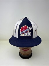Vintage 1987 Super Bowl XXI Hat Giants Broncos Lucky Stripes USA Trucker Cap picture