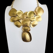 VTG Kenneth Jay Lane KJL Hammered Gold Bib Statement Necklace Statement Choker picture