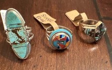 Lot Of Sizes 7 8 9 Authentic Navajo Sterling Silver Real Stone Rings picture