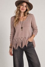 BB Dakota Marled Yarn Fringe Hem Sweater Blush Pink Large Boho Western NWT picture
