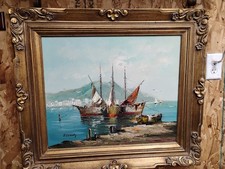 Paolo Stirrat Original Oil Painting Signed Coastal Harbor Seascape 20x24 Framed picture
