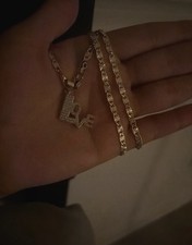 Gold Tone Love Letter Alphabet Pendant Chain Necklace with Rhinestones picture