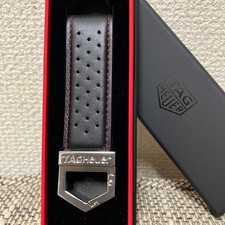[New wz/Box] TAG Heuer Novelty Black Leather Silver Steel Logo Key ring holder picture
