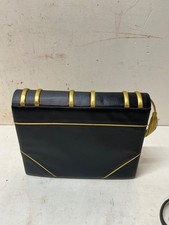 Vintage Paloma Picasso Leather Book Clutch Shoulder Bag 1980s Black Gold Italy picture
