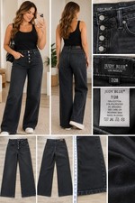 Judy Blue 7/28 Black High Rise Button Fly Wide Leg Jeans picture