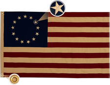 Vintage Betsy Ross Flag 3X5 Ft, Tea Stained Embroidered 13 Stars Cotton picture