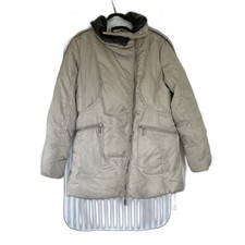 Vince Camuto Womens Asymmetrical Moto Quilted Puffer Coat Faux Fur Beige Size XL picture